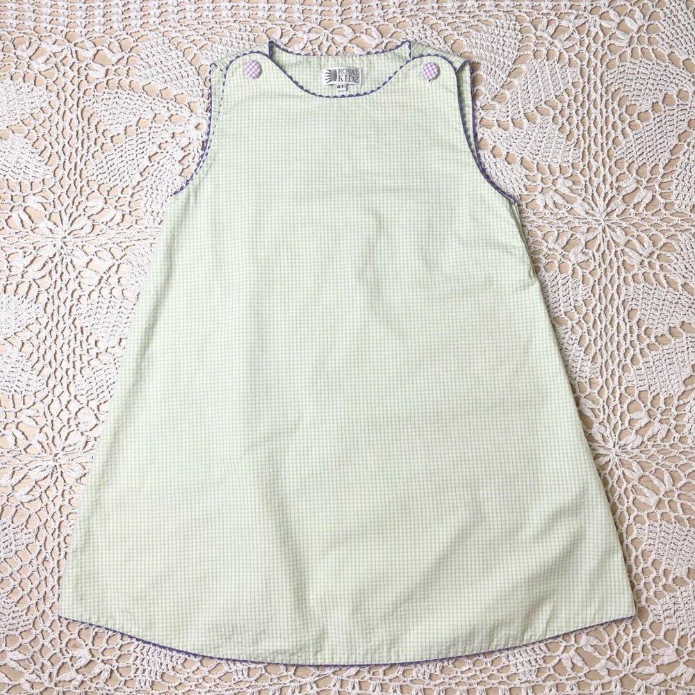 Royal Kidz Baby Girl 4t Green Gingham Purple Contrast A-Line Jumper Dress